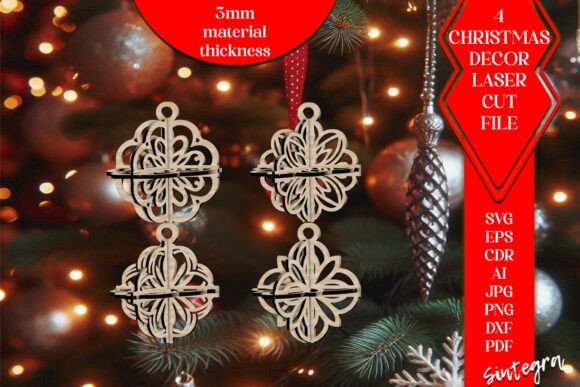 3DChristmas 4Balls Set SVG Laser Cut V29