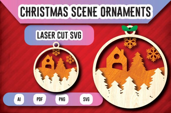 Christmas Scene Ornaments Laser Cut SVG for Winter Amp
