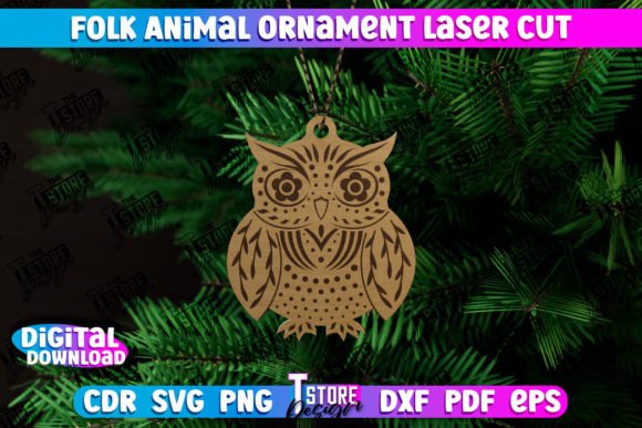 Folk Owl Ornament Rustic Design CNC for Winter Amp Branding