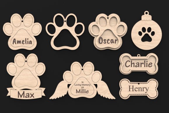Laser Cut Dog Bone Paw Print Svg Files for Ornaments