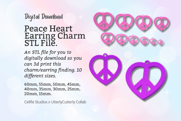 Peace Heart Earring Charm STL File - Digital File Tools