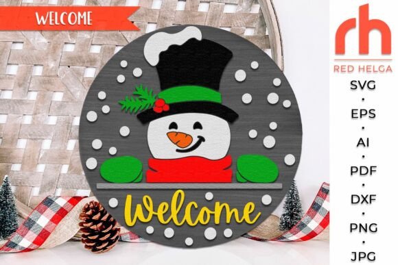 Snowman Welcome SVG, Xmas Door Sign DXF for Winter Amp