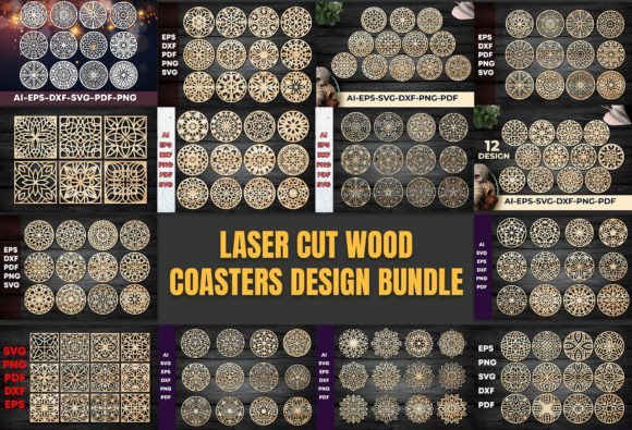 Wood Coasters Design Laser Cut Bundle2 for Winter Amp Projects